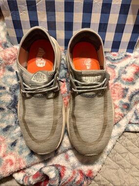 Hey Dude Men's Slip-On Loafers in Light Gray with Orange Insole
